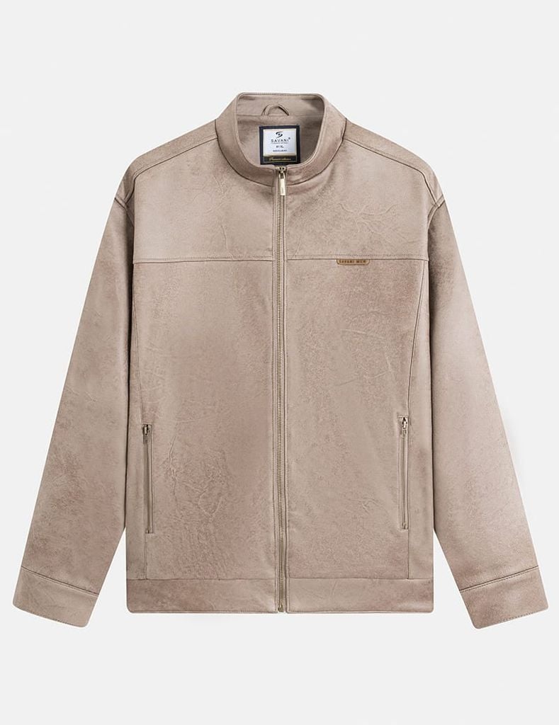 Áo khoác da lộn nam cổ dựng