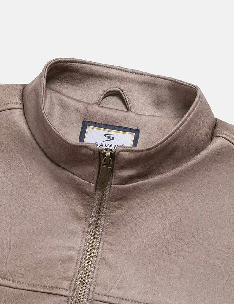 Áo khoác da lộn nam cổ dựng