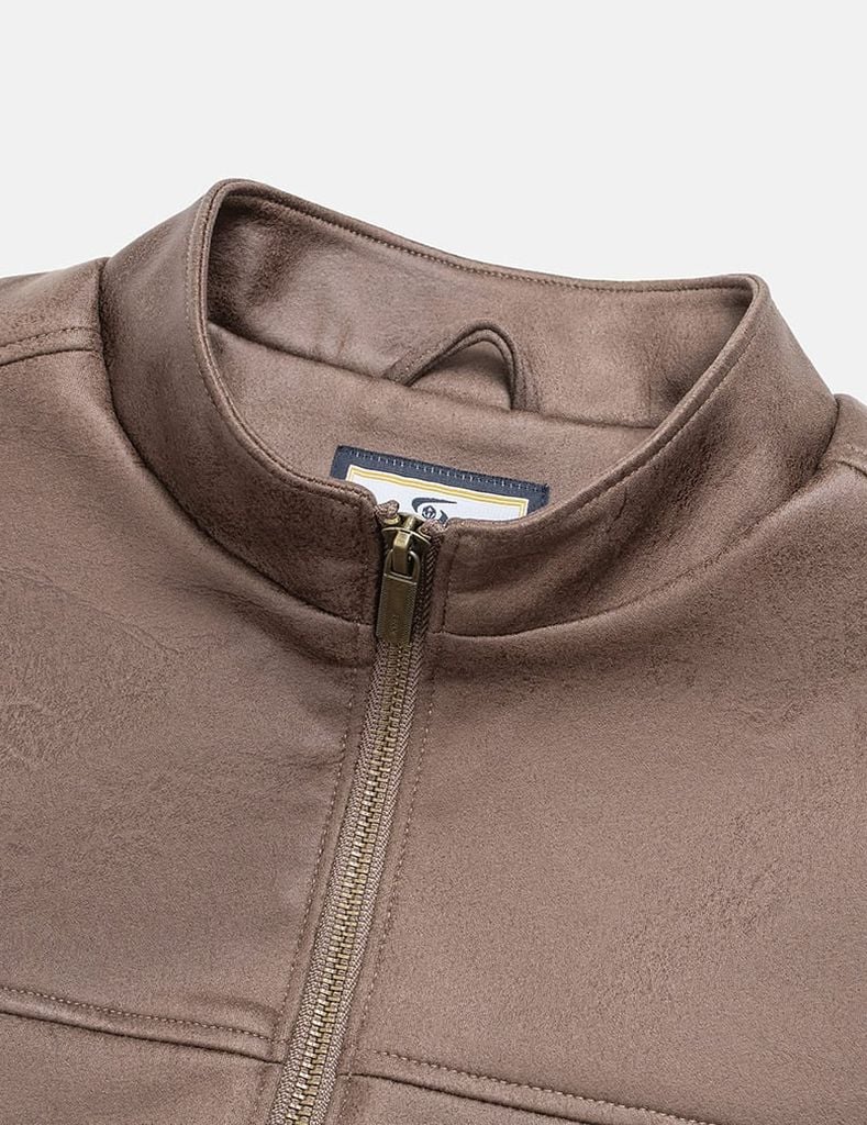 Áo khoác da lộn nam cổ dựng