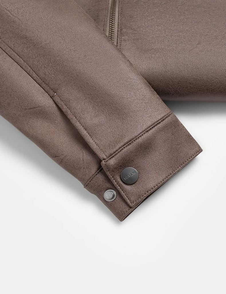 Áo khoác da lộn nam cổ dựng