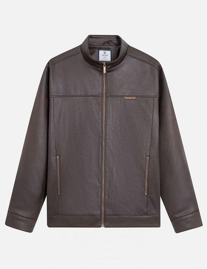 Áo khoác da lộn nam cổ dựng