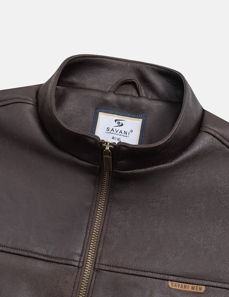 Áo khoác da lộn nam cổ dựng