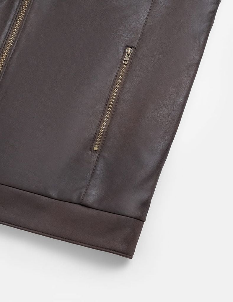 Áo khoác da lộn nam cổ dựng