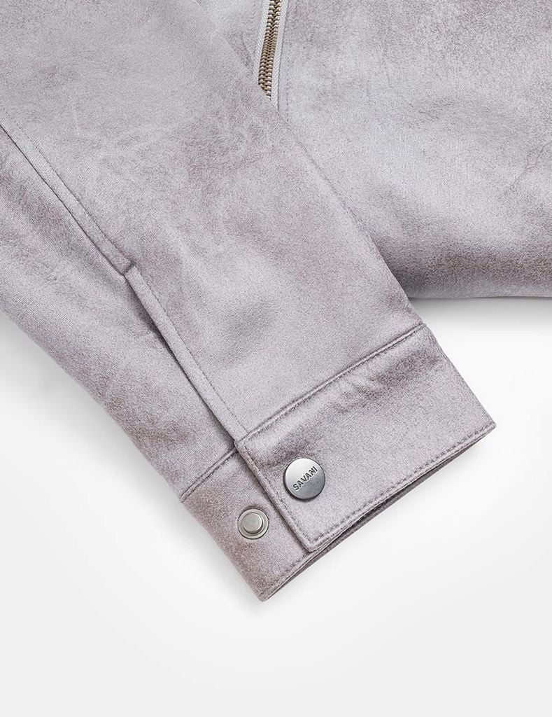 Áo khoác da lộn nam cổ dựng