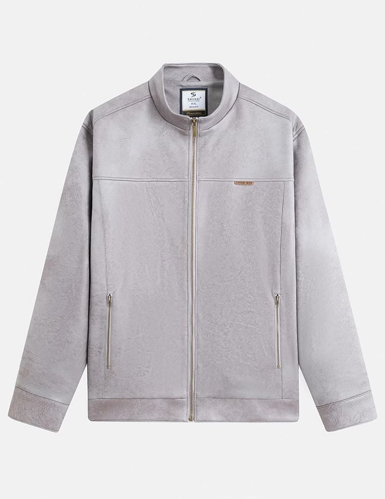 Áo khoác da lộn nam cổ dựng