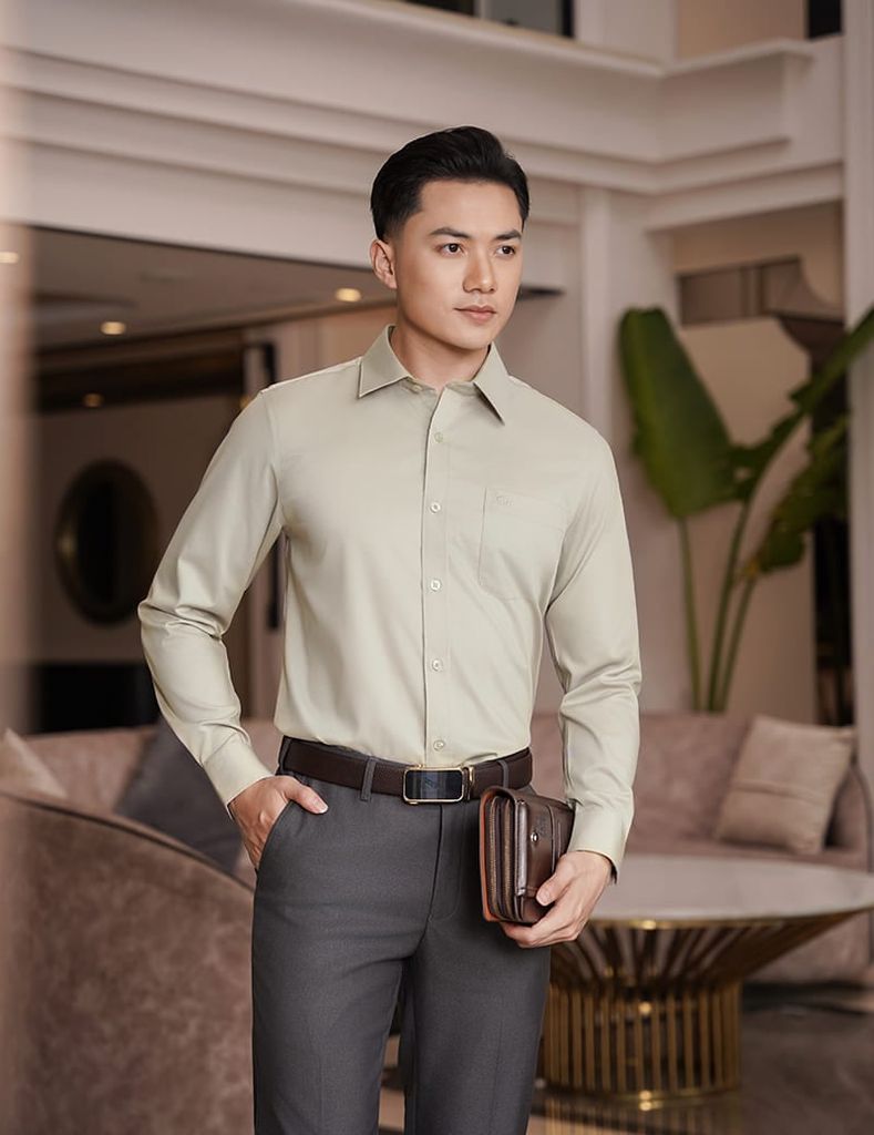 Sơ mi dài tay tà lượn có túi MLS460K4