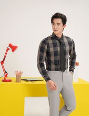 Áo sơ mi kẻ dài tay nam tà lượn không túi