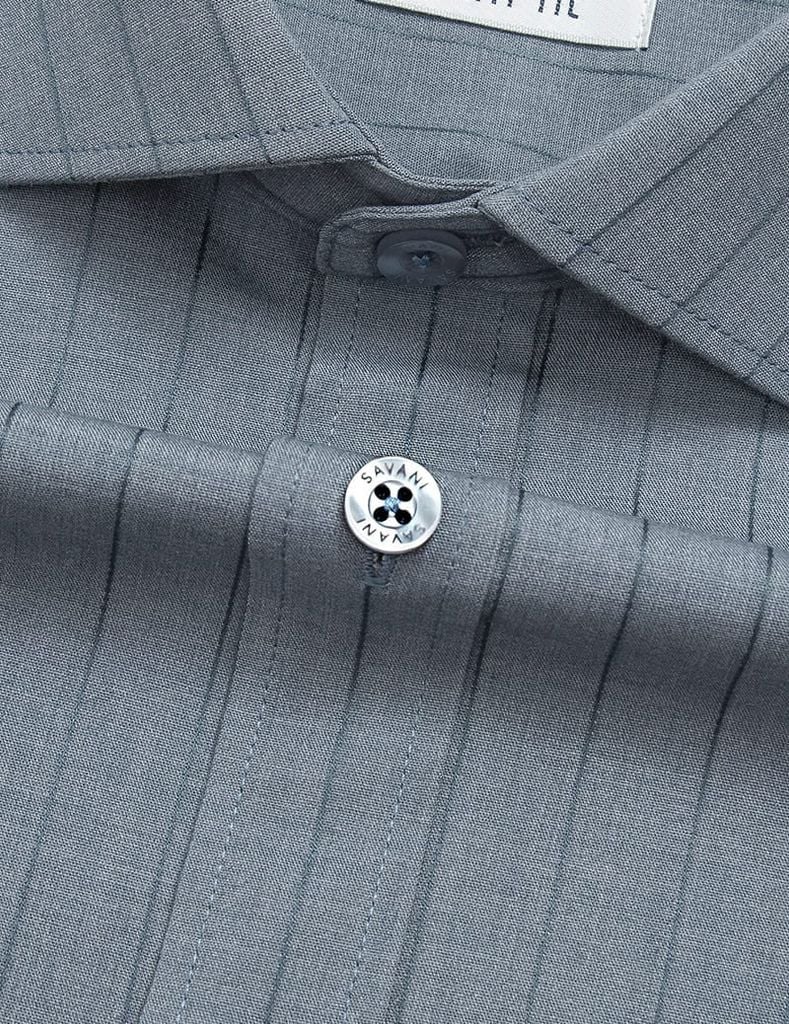 Áo sơ mi nam dài tay kẻ nhỏ tà lượn không túi