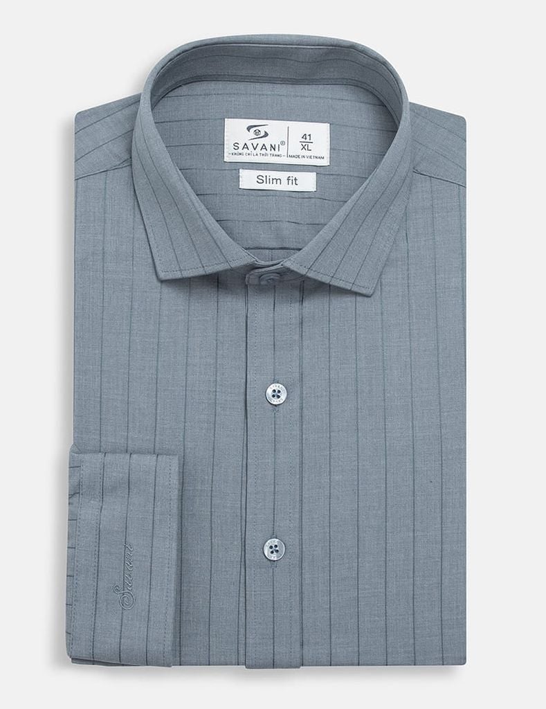 Áo sơ mi nam dài tay kẻ nhỏ tà lượn không túi
