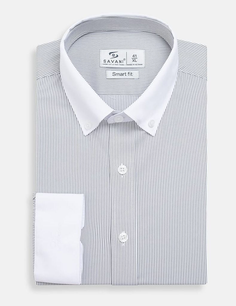 Áo sơ mi nam dài tay tà lượn không túi cổ phối màu