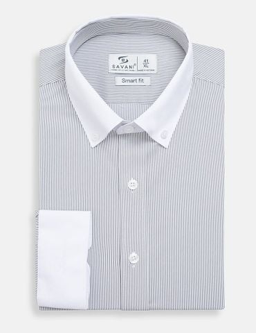 Áo sơ mi nam dài tay tà lượn không túi cổ phối màu