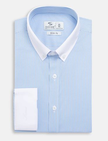 Áo sơ mi dài tay nam tà lượn không túi cổ phối màu