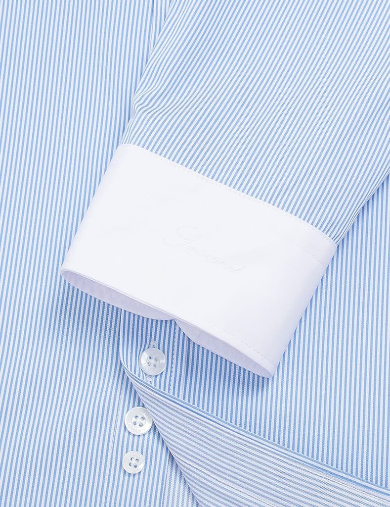 Áo sơ mi dài tay nam tà lượn không túi cổ phối màu