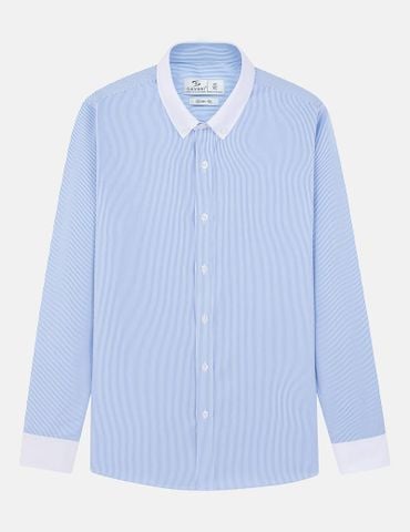 Áo sơ mi dài tay nam tà lượn không túi cổ phối màu