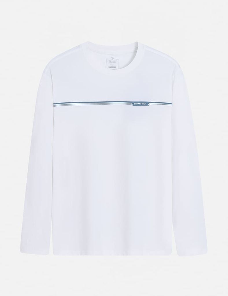 Áo thun dài tay cổ tròn nam hình in ngang ngực