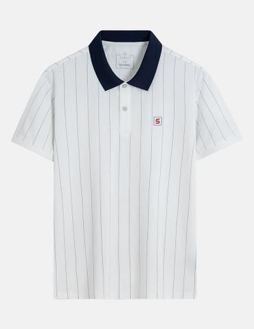 Áo polo ngắn tay nam kẻ sọc thêu logo trước ngực