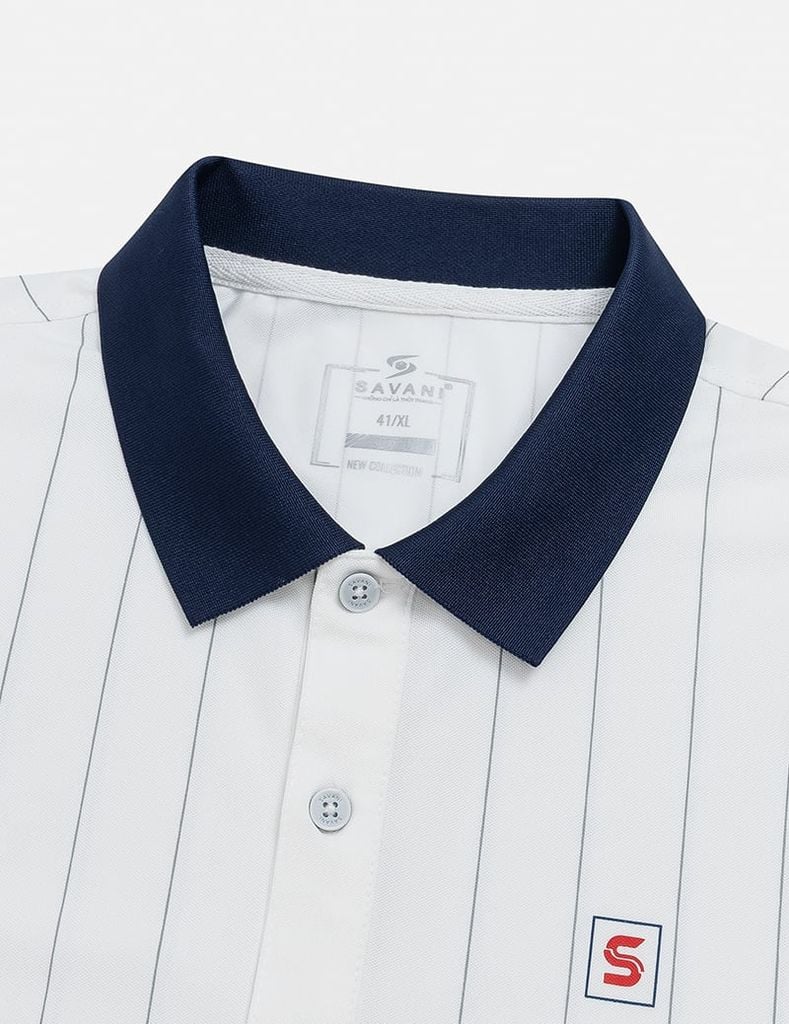 Áo polo ngắn tay nam kẻ sọc thêu logo trước ngực
