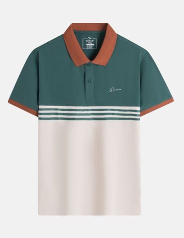 Áo polo ngắn tay nam thân phối màu hình thêu trước ngực