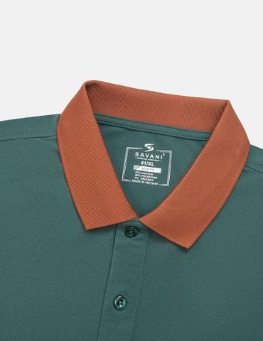 Áo polo ngắn tay nam thân phối màu hình thêu trước ngực