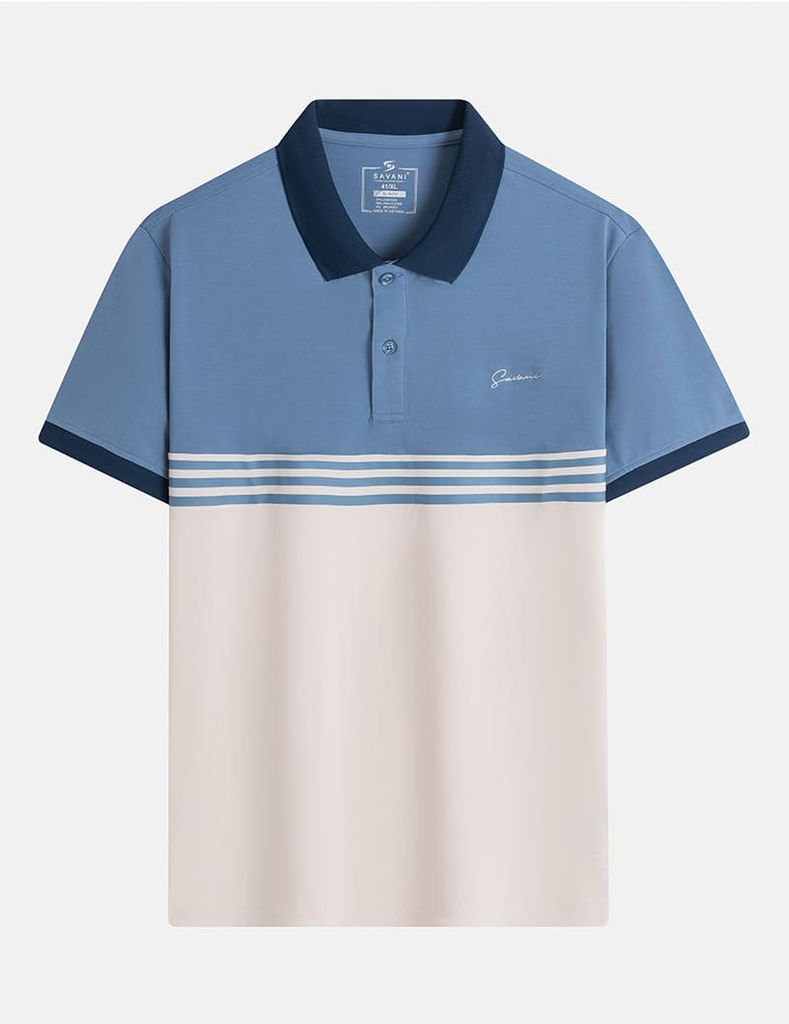 Áo polo ngắn tay nam thân phối màu hình thêu trước ngực