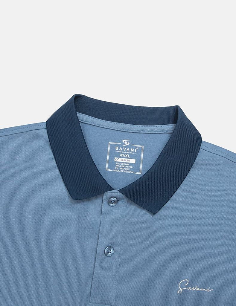 Áo polo ngắn tay nam thân phối màu hình thêu trước ngực