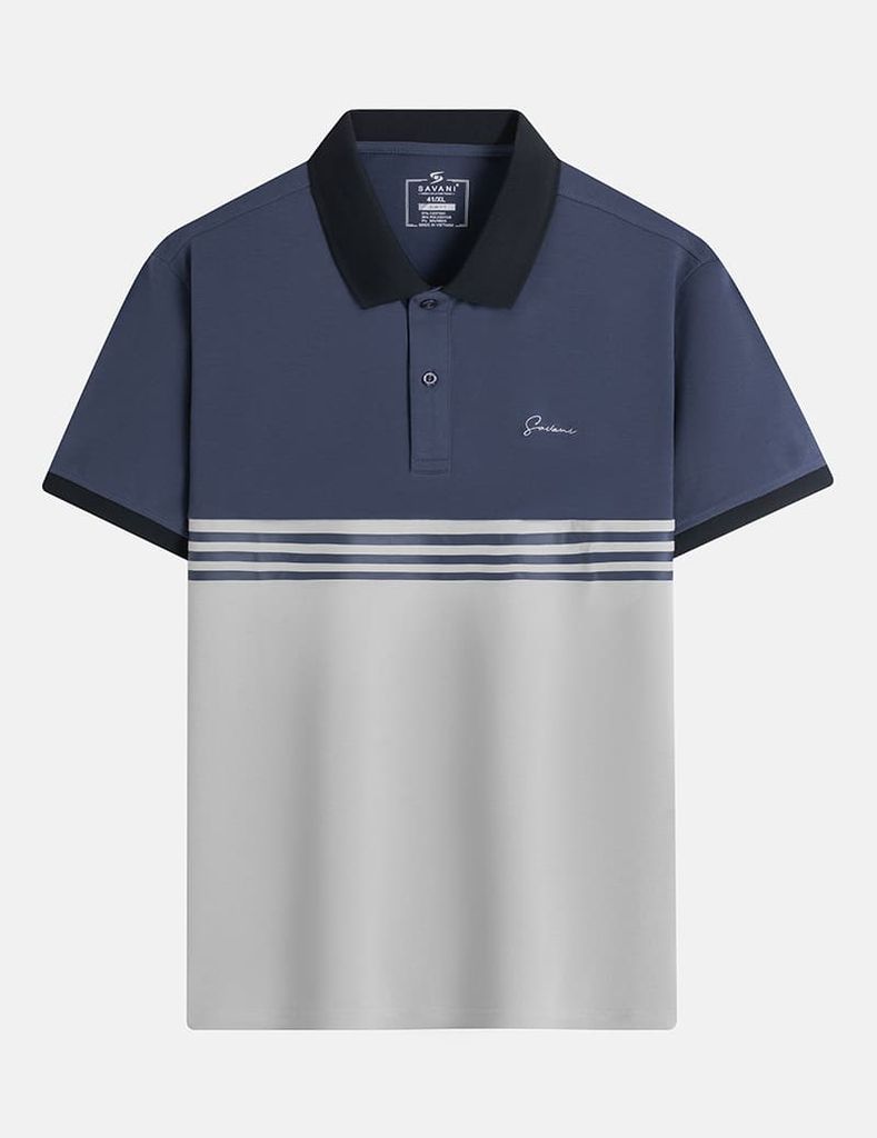 Áo polo ngắn tay nam thân phối màu hình thêu trước ngực