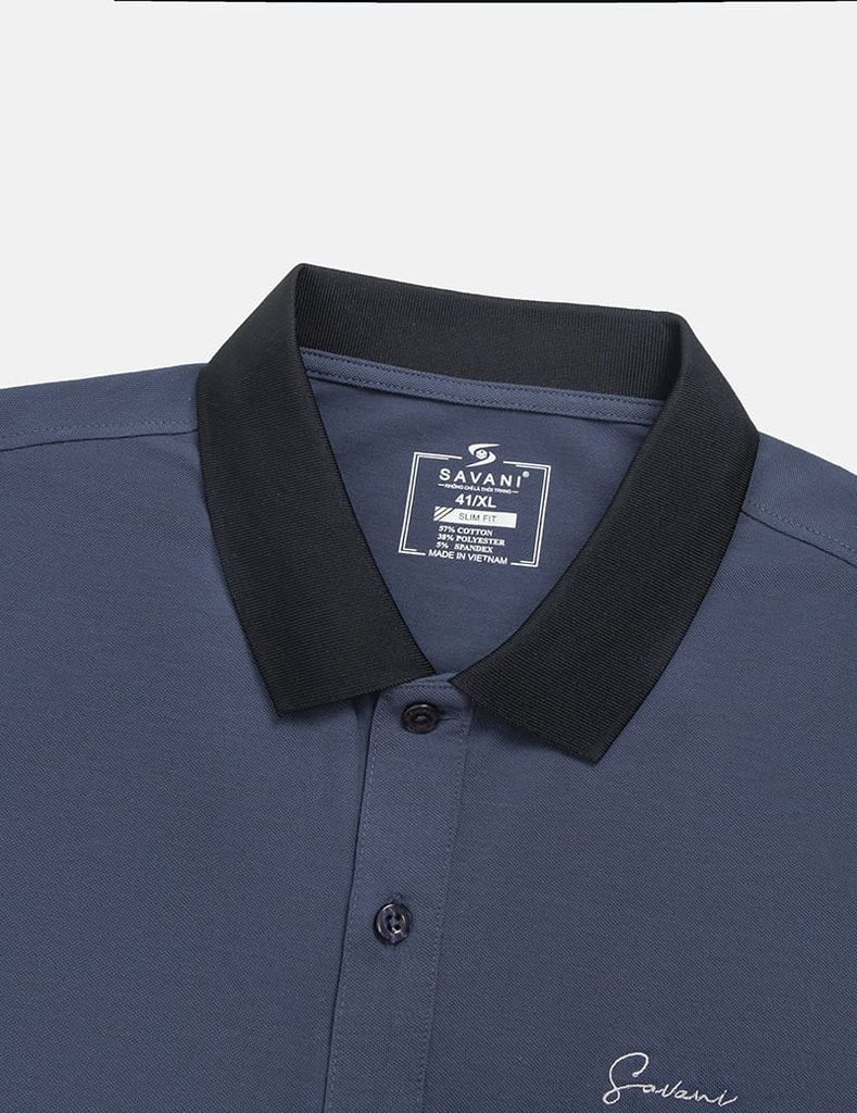 Áo polo ngắn tay nam thân phối màu hình thêu trước ngực