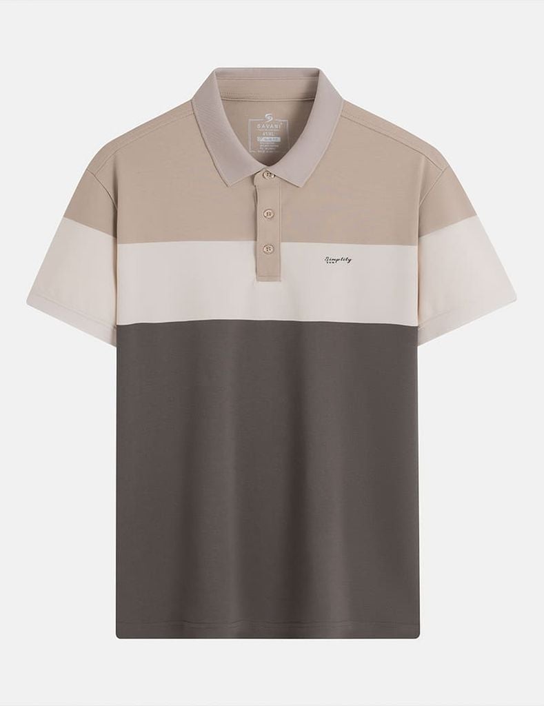 Áo thun ngắn tay có cổ nam logo cao su trước ngực