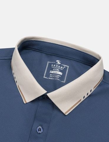 Áo thun ngắn tay có cổ nam in cao su trên gấu tay