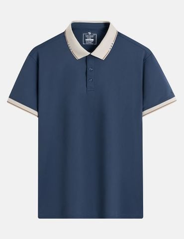 Áo thun ngắn tay có cổ nam in cao su trên gấu tay