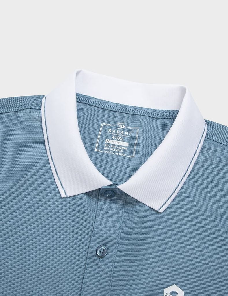 Áo polo ngắn tay nam in trước ngực phối cổ tay khác màu