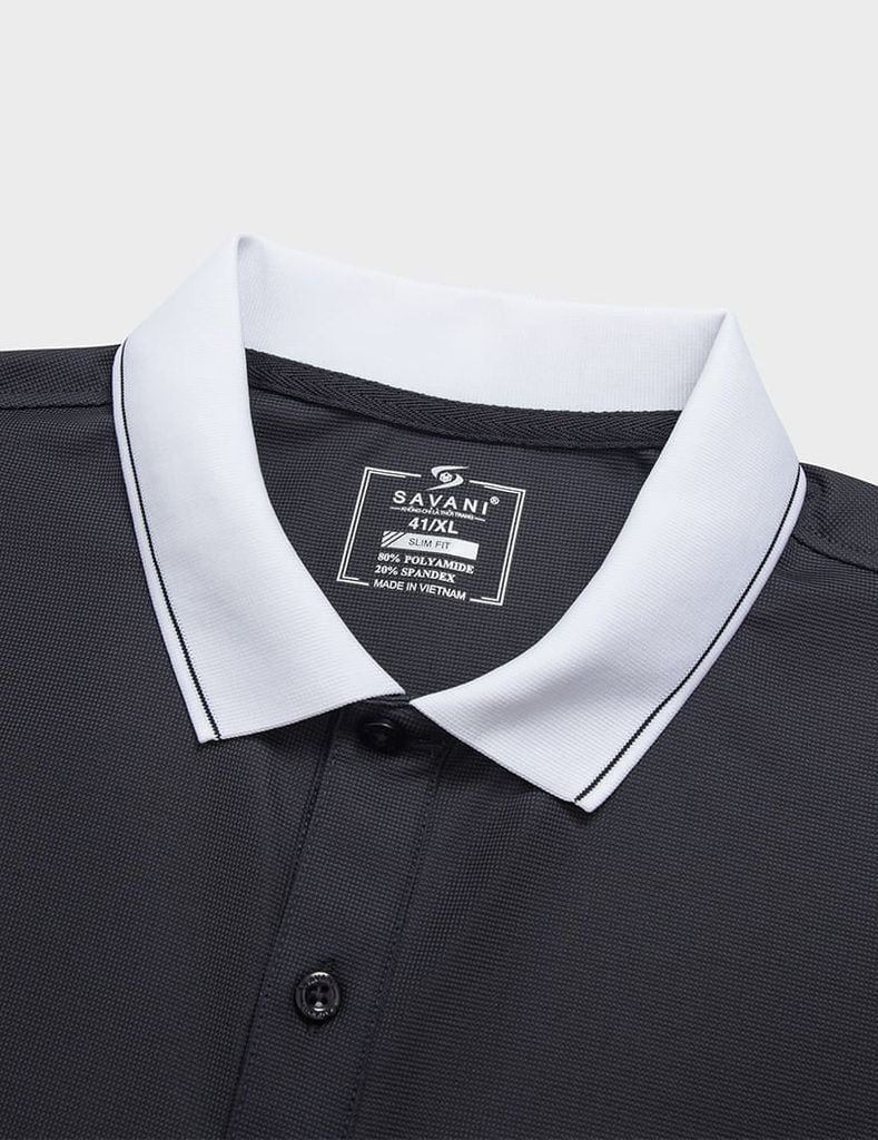 Áo polo ngắn tay nam in trước ngực phối cổ tay khác màu