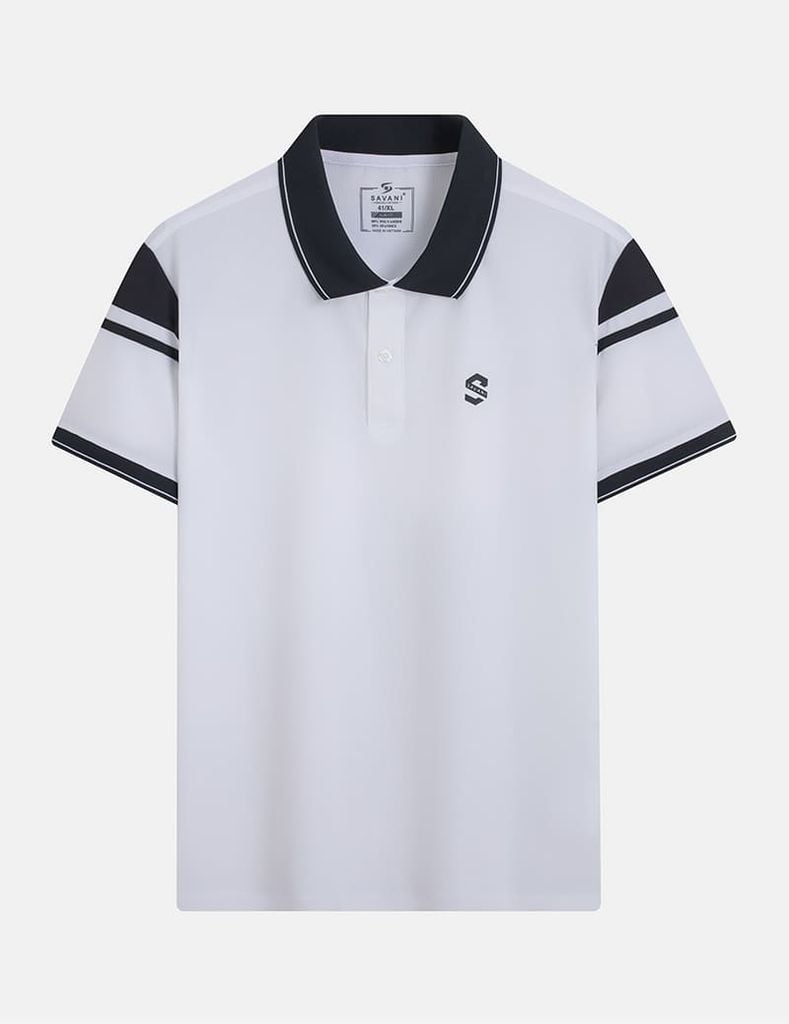 Áo polo ngắn tay nam in trước ngực phối cổ tay khác màu