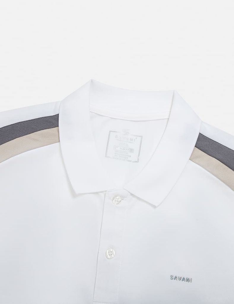 Áo polo nam phối vai khác màu cổ dệt