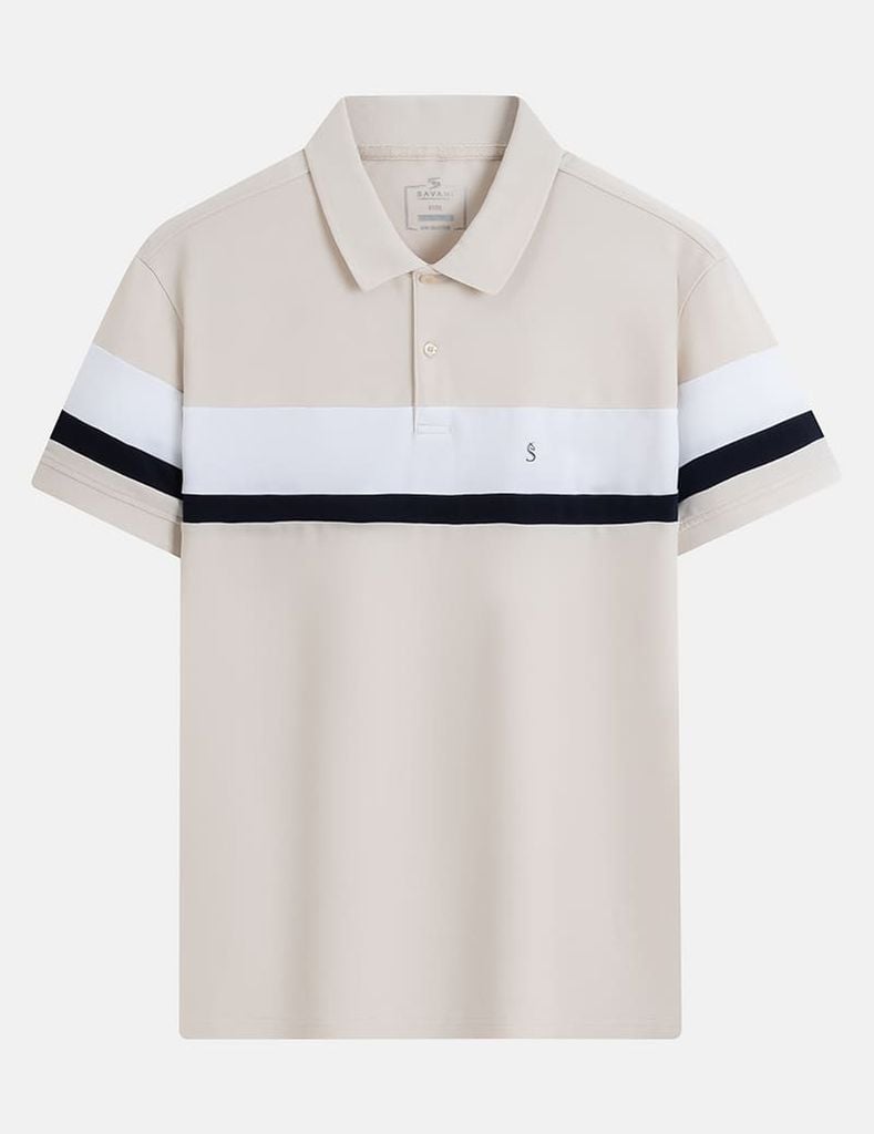 Áo polo ngắn tay nam phối kẻ thân trước