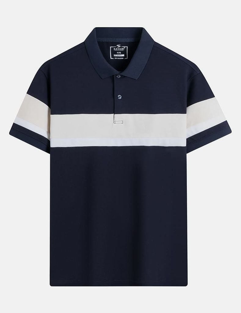 Áo polo ngắn tay nam phối kẻ thân trước