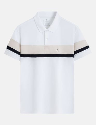 Áo polo ngắn tay nam phối kẻ thân trước