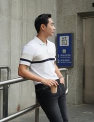 Áo polo ngắn tay nam phối kẻ thân trước