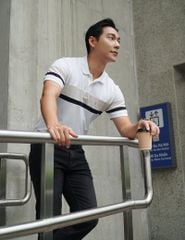Áo polo ngắn tay nam phối kẻ thân trước