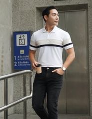 Áo polo ngắn tay nam phối kẻ thân trước