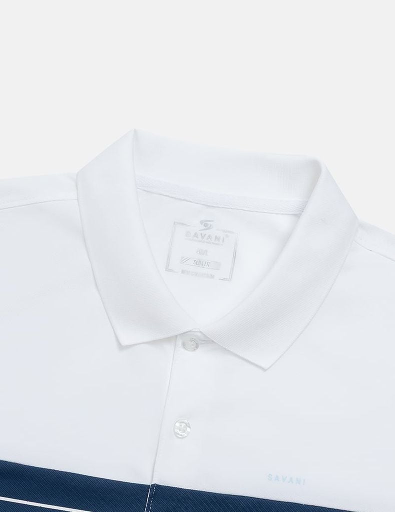 Áo polo ngắn tay nam phối kẻ tay và thân trước