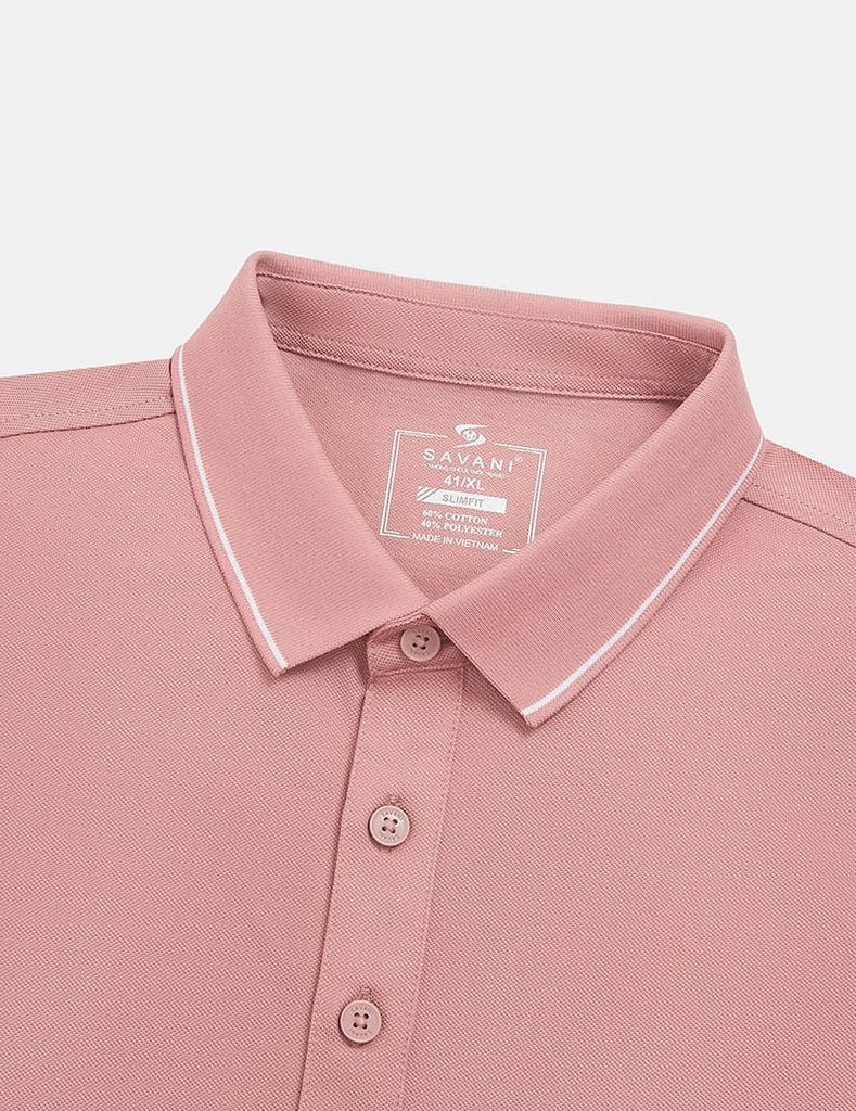 Áo polo ngắn tay nam xẻ tà thêu logo tay