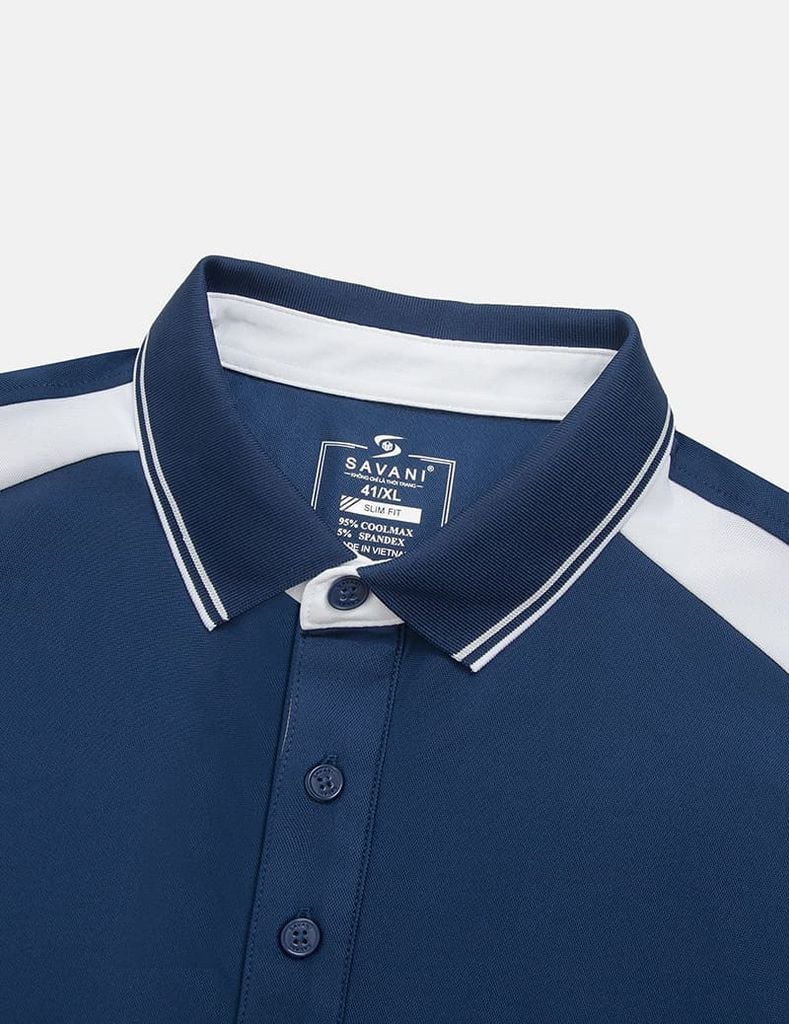 Áo polo ngắn tay nam thêu logo tay phối nẹp