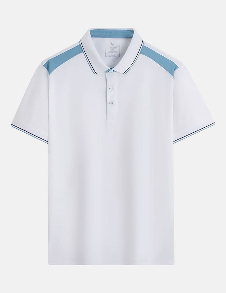 Áo polo ngắn tay nam thêu logo tay phối nẹp