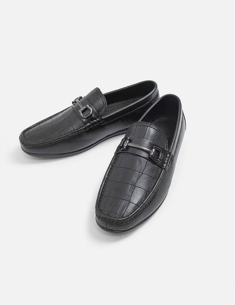 Giày mocca nam vân họa tiết dây đai trang trí