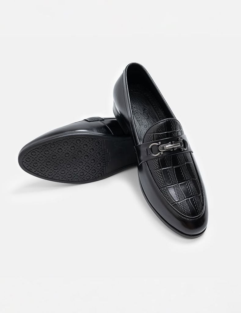 Giày loafer nam vân kẻ ô đai ngang trang trí