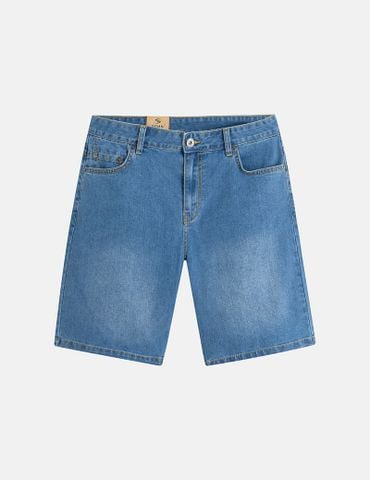 Quần short jean nam trang trí mác kim loại