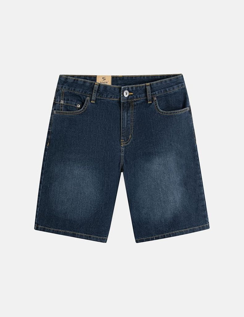 Quần short jean nam trang trí mác kim loại