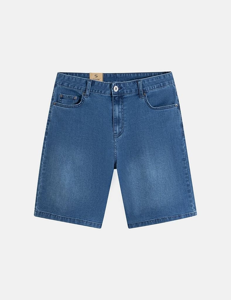Quần short jean nam gắn mác kim loại túi sau