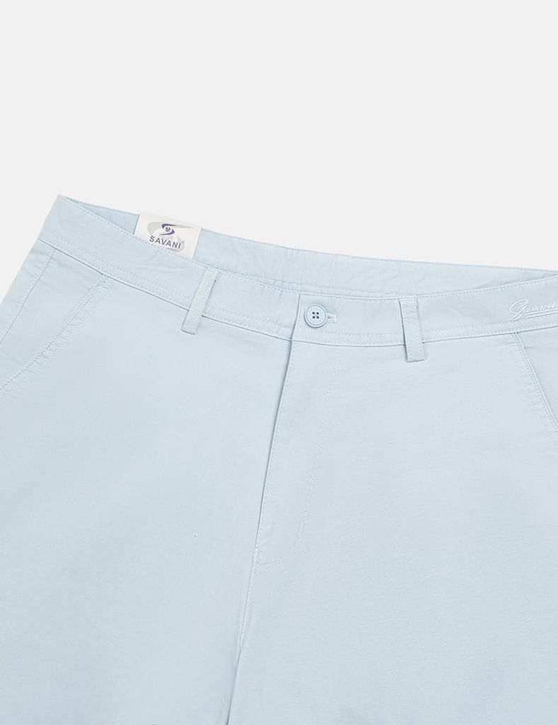 Quần short khaki nam cạp thường sườn cạp thêu chữ